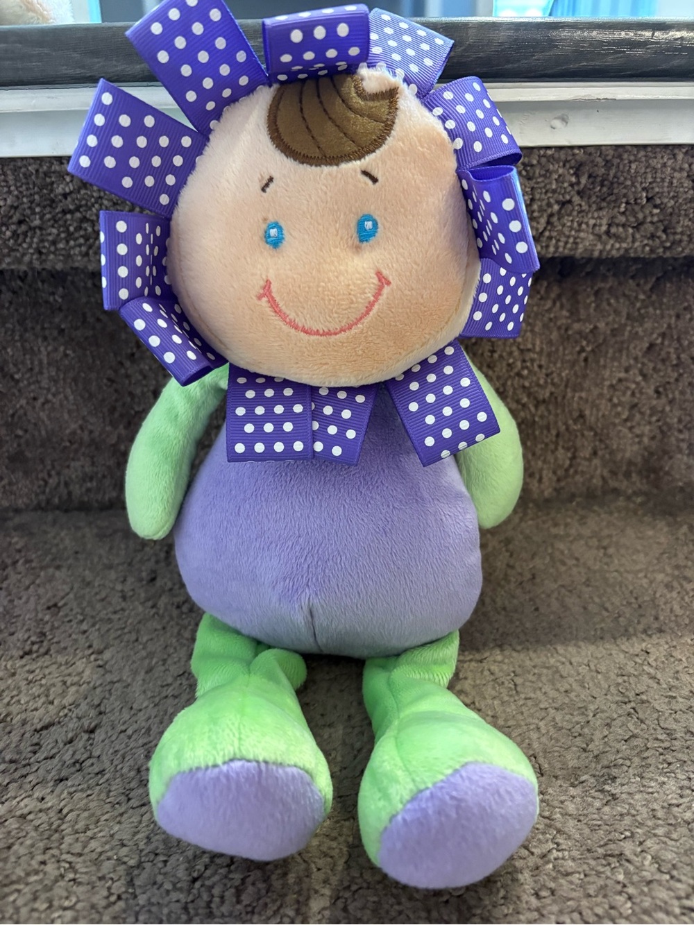 GANZ Purple & Green Polka-Dot Ribbon Plush Baby Doll Rattle